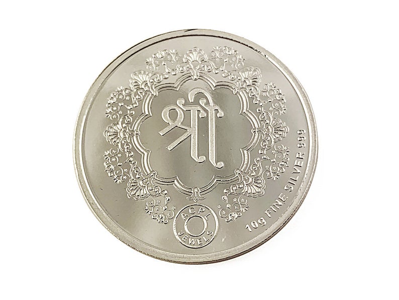 Lakshmi Ganesh Saraswati 999 Pure Silver Coin hallmarked 999 20 Gm Hindu Religious Coin 32mm 1.25" - BeadPrism