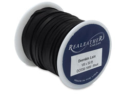 Black - 3mm Wide REALEATHER Deer Skin Lace 50 Feet Spool - BeadPrism