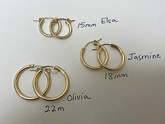 Gold Hoop Earrings, 14K Gold Filled, RoseGold Filled, 1 Pair 2mm Thick, 3 Sizes 15mm, 18mm, 22mm - BeadPrism
