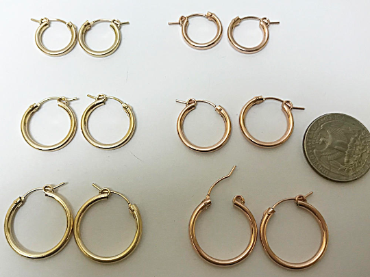 Gold Hoop Earrings, 14K Gold Filled, RoseGold Filled, 1 Pair 2mm Thick, 3 Sizes 15mm, 18mm, 22mm - BeadPrism