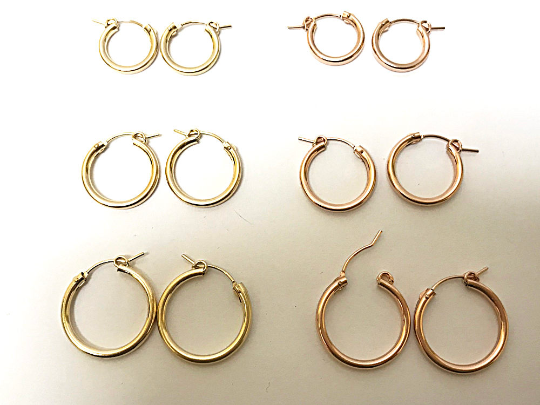 Gold Hoop Earrings, 14K Gold Filled, RoseGold Filled, 1 Pair 2mm Thick, 3 Sizes 15mm, 18mm, 22mm - BeadPrism