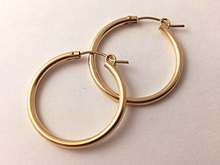 Load image into Gallery viewer, Plain Hoop Earrings with snap back closure, 1 Pair 14K Gold-Filled, 27mm Tube Hoop Earrings GF0227-2 - BeadPrism