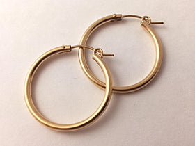 Plain Hoop Earrings with snap back closure, 1 Pair 14K Gold-Filled, 27mm Tube Hoop Earrings GF0227-2 - BeadPrism