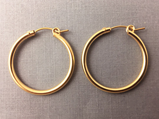 Plain Hoop Earrings with snap back closure, 1 Pair 14K Gold-Filled, 27mm Tube Hoop Earrings GF0227-2 - BeadPrism