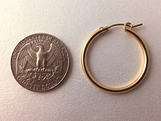 Plain Hoop Earrings with snap back closure, 1 Pair 14K Gold-Filled, 27mm Tube Hoop Earrings GF0227-2 - BeadPrism