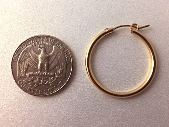 Plain Hoop Earrings with snap back closure, 1 Pair 14K Gold-Filled, 27mm Tube Hoop Earrings GF0227-2 - BeadPrism