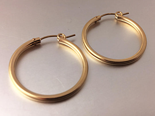 Plain Hoop Earrings with snap back closure, 1 Pair 14K Gold-Filled, 27mm Tube Hoop Earrings GF0227-2 - BeadPrism