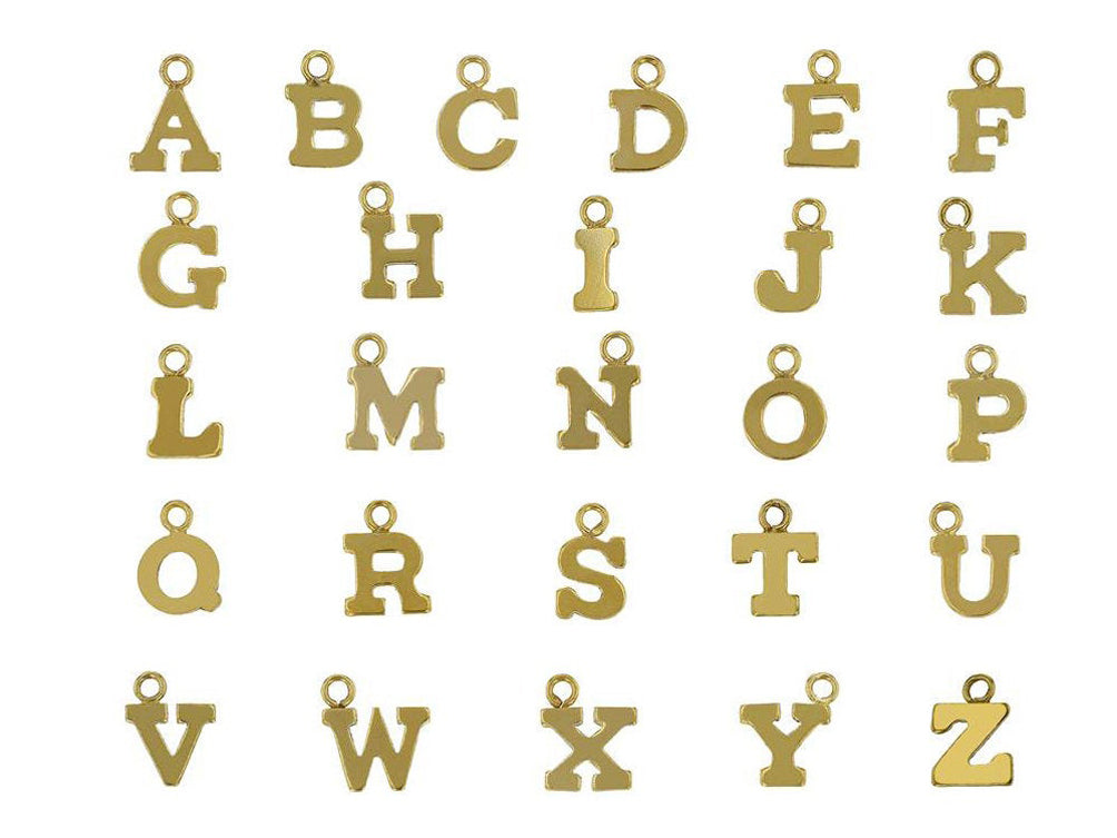 14K Gold Filled Letter Charms, Gold Initial charms, alphabet charms, Gold Personalized Block letters - BeadPrism