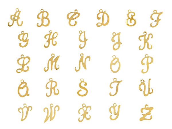 14K Gold Filled Cursive Letter Charms, Gold Initial Charm, Alphabet Charm, Personalized Block Letter - BeadPrism