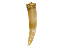 Load image into Gallery viewer, Horn Tusk Pendant 3.5" Large Real Horn Tooth Brown Sand Tones Natural Horn with brass Cap - HP109BRN - BeadPrism