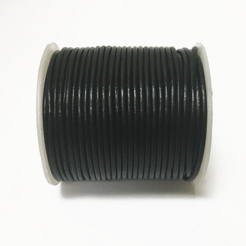 25 meters - Black 1.5mm Round Indian Leather Cord - BeadPrism
