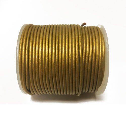 25 Meters - Antique Gold Metallic Leather 1.5mm Round Leather Cord - BeadPrism