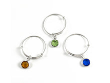 Load image into Gallery viewer, Sterling Silver 2.2 to 2.6 inch Expandable Ring with 6mm Preciosa Birthstone Channel Charms, Choose Color