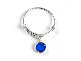 Sterling Silver 2.2 to 2.6 inch Expandable Ring with 6mm Preciosa Birthstone Channel Charms, Choose Color