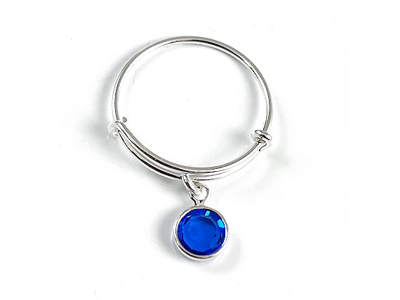 Sterling Silver 2.2 to 2.6 inch Expandable Ring with 6mm Preciosa Birthstone Channel Charms, Choose Color