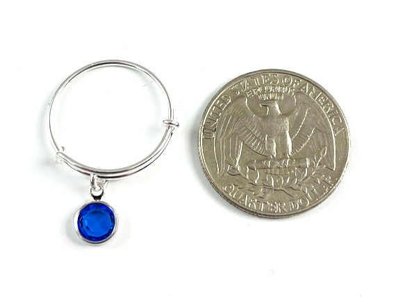 Sterling Silver 2.2 to 2.6 inch Expandable Ring with 6mm Preciosa Birthstone Channel Charms, Choose Color