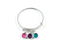 Load image into Gallery viewer, Sterling Silver 2.2 to 2.6 inch Expandable Ring with 4mm Preciosa Birthstone Channel Charms, Choose Color