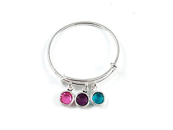 Sterling Silver 2.2 to 2.6 inch Expandable Ring with 4mm Preciosa Birthstone Channel Charms, Choose Color