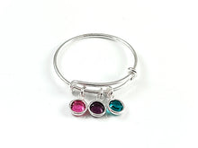 Load image into Gallery viewer, Sterling Silver 2.2 to 2.6 inch Expandable Ring with 4mm Preciosa Birthstone Channel Charms, Choose Color