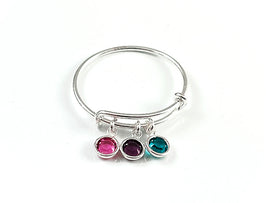 Sterling Silver 2.2 to 2.6 inch Expandable Ring with 4mm Preciosa Birthstone Channel Charms, Choose Color
