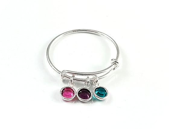 Sterling Silver 2.2 to 2.6 inch Expandable Ring with 4mm Preciosa Birthstone Channel Charms, Choose Color