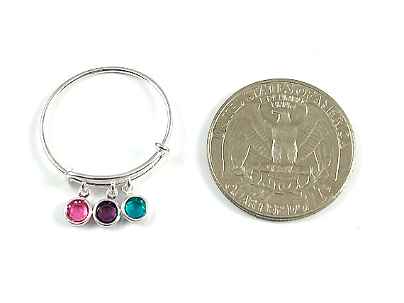 Sterling Silver 2.2 to 2.6 inch Expandable Ring with 4mm Preciosa Birthstone Channel Charms, Choose Color