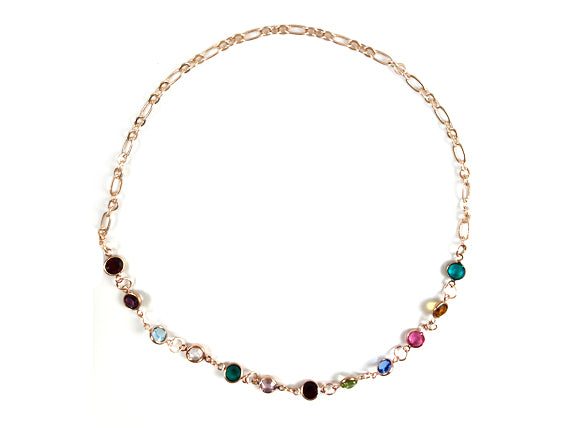 6mm Rose Gold Plated Birthstone Necklace, Preciosa Birthstone Channel Links, Choose Color and Size