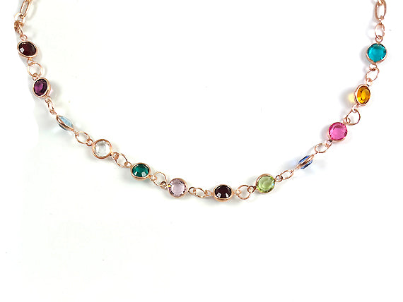 6mm Rose Gold Plated Birthstone Necklace, Preciosa Birthstone Channel Links, Choose Color and Size