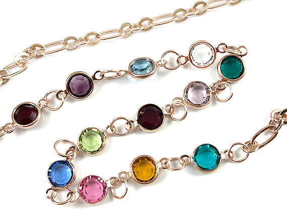 6mm Rose Gold Plated Birthstone Necklace, Preciosa Birthstone Channel Links, Choose Color and Size