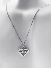 Load image into Gallery viewer, Mothers Day Necklace, Sterling Silver Aunt Charm with Rhodium Plated 925 Sterling Silver 0.9mm Stamped 925 Italy Finished Box Chain Necklace