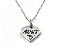 Load image into Gallery viewer, Mothers Day Necklace, Sterling Silver Aunt Charm with Rhodium Plated 925 Sterling Silver 0.9mm Stamped 925 Italy Finished Box Chain Necklace