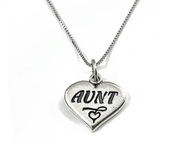 Mothers Day Necklace, Sterling Silver Aunt Charm with Rhodium Plated 925 Sterling Silver 0.9mm Stamped 925 Italy Finished Box Chain Necklace