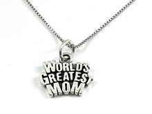 Load image into Gallery viewer, Mothers Day Necklace Sterling Silver World's Greatest Mom Charm with Rhodium Plated Sterling Silver 0.9mm Stamped Finished Italian Box Chain