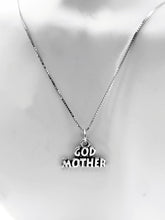 Load image into Gallery viewer, Mothers Day Necklace, Sterling Silver God Mother Charm with Rhodium Plated Sterling Silver 0.9mm Stamped 925 Italy Finish Box Chain Necklace