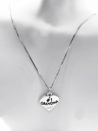 Mothers Day Necklace, Sterling Silver #1 Grandma Charm with Rhodium Plated Sterling Silver 0.9mm Stamped 925 Italy Finish Box Chain Necklace