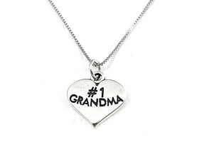 Mothers Day Necklace, Sterling Silver #1 Grandma Charm with Rhodium Plated Sterling Silver 0.9mm Stamped 925 Italy Finish Box Chain Necklace