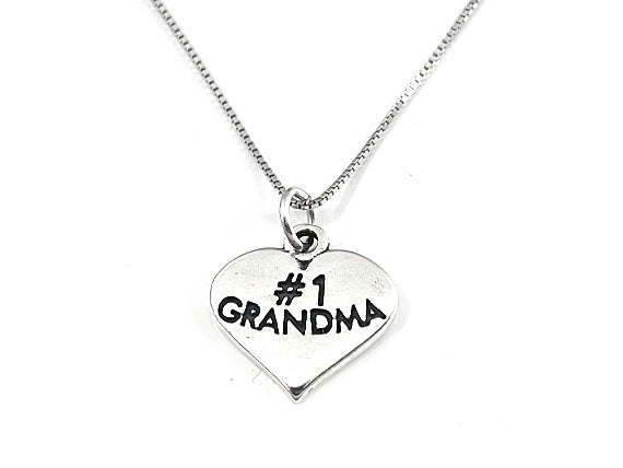 Mothers Day Necklace, Sterling Silver #1 Grandma Charm with Rhodium Plated Sterling Silver 0.9mm Stamped 925 Italy Finish Box Chain Necklace
