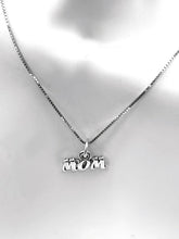 Load image into Gallery viewer, Mothers Day Necklace, Sterling Silver MOM Charm with Rhodium Plated 925 Sterling Silver 0.9mm Stamped 925 Italy Finished Box Chain Necklace