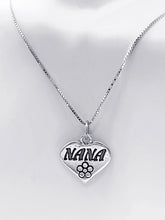 Load image into Gallery viewer, Mothers Day Necklace, Sterling Silver NANA Charm with Rhodium Plated 925 Sterling Silver 0.9mm Stamped 925 Italy Finished Box Chain Necklace
