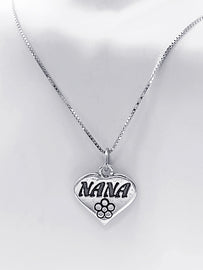 Mothers Day Necklace, Sterling Silver NANA Charm with Rhodium Plated 925 Sterling Silver 0.9mm Stamped 925 Italy Finished Box Chain Necklace