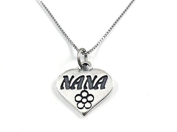 Mothers Day Necklace, Sterling Silver NANA Charm with Rhodium Plated 925 Sterling Silver 0.9mm Stamped 925 Italy Finished Box Chain Necklace
