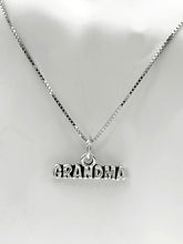 Load image into Gallery viewer, Mothers Day Necklace, Sterling Silver Grandma Charm with Rhodium Plated Sterling Silver 0.9mm Stamped 925 Italy Finished Box Chain Necklace