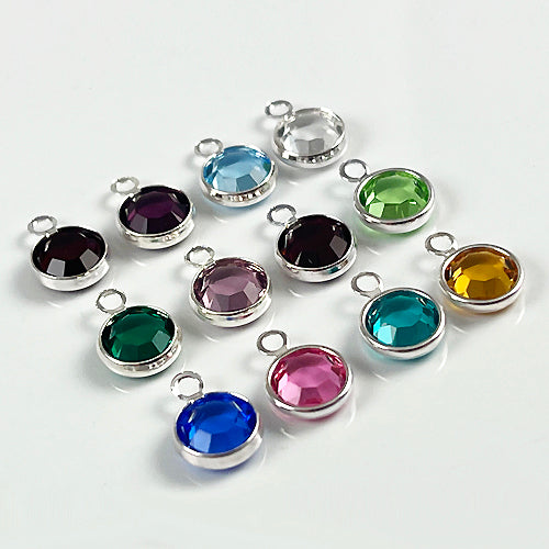 Swarovski Crystal Birthstone Charm Silver Plated Any Month 6mm Stone choose yes/no jumpring - CC6SXX