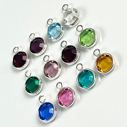 600 pcs Swarovski Birthstone Charms Silver Plated, 6mm Stone, Bezel Set, 50 each month - CC6S-SET600