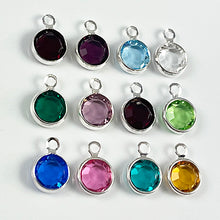 Load image into Gallery viewer, Swarovski Crystal Birthstone Charm Silver Plated Any Month 6mm Stone choose yes/no jumpring - CC6SXX