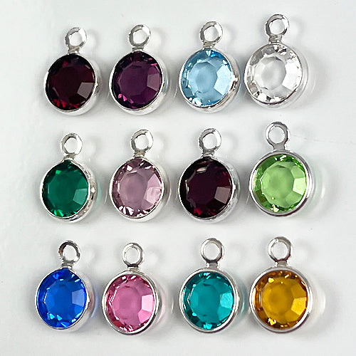 10 pcs PRECIOSA/Swarovski Birthstone Channel Charms Silver Plated, 6mm stone - Choose your Colors -CC6S-10