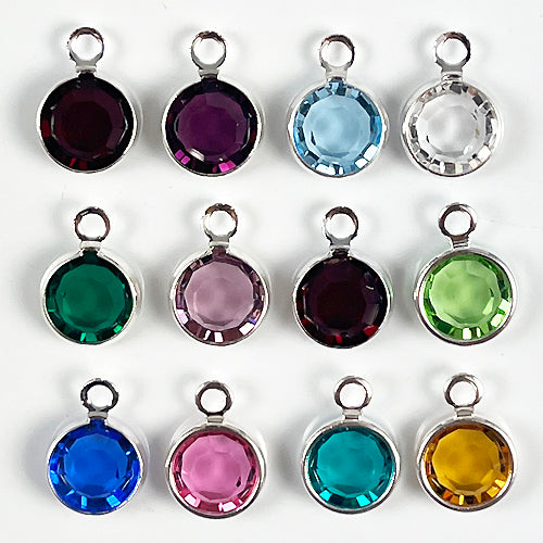 600 pcs Swarovski Birthstone Charms Silver Plated, 6mm Stone, Bezel Set, 50 each month - CC6S-SET600