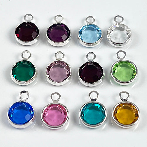 25 Assortable Swarovski Birthstone Channel Charms Sterling Silver Plated custom Mix&Match CC6S-XX25