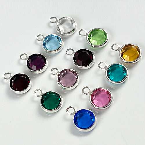 25 Assortable Swarovski Birthstone Channel Charms Sterling Silver Plated custom Mix&Match CC6S-XX25