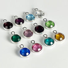 Load image into Gallery viewer, Swarovski Crystal Birthstone Charm Silver Plated Any Month 6mm Stone choose yes/no jumpring - CC6SXX